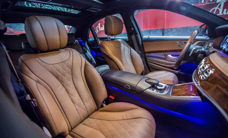Leather interior treated with Opti-Guard ceramic leather coating